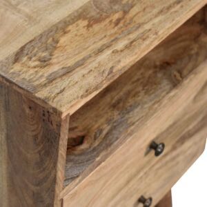 Megeve Classic Natural Oak Mango Wood Bedside Table 2 Drawers Open Shelf