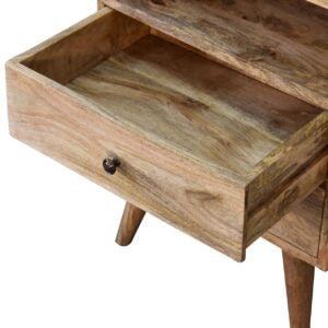 Megeve Classic Natural Oak Mango Wood Bedside Table 2 Drawers Open Shelf