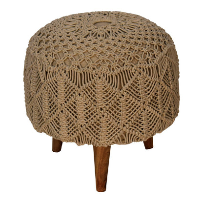 Como Boho Cotton Crotchet Beige Footstool