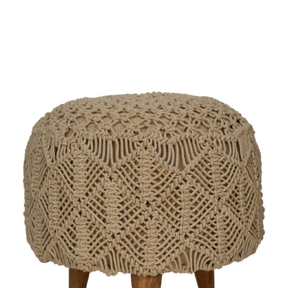 Como Boho Cotton Crotchet Beige Footstool