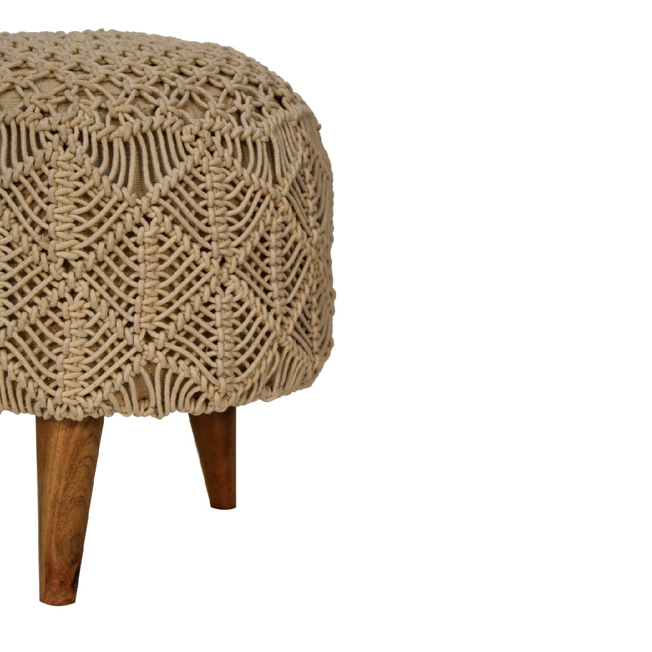 Como Boho Cotton Crotchet Beige Footstool