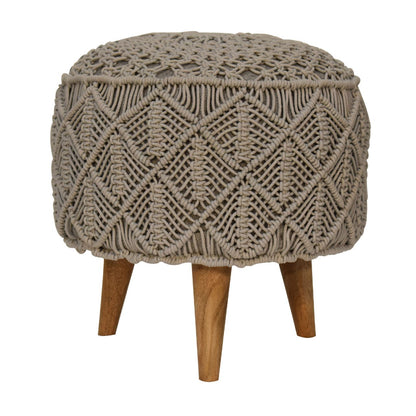 Como Boho Cotton Crotchet Grey Footstool