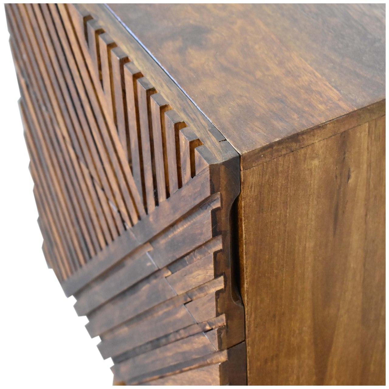 Orvieto Line Carved Mango Wood 2 Drawer Bedside Table
