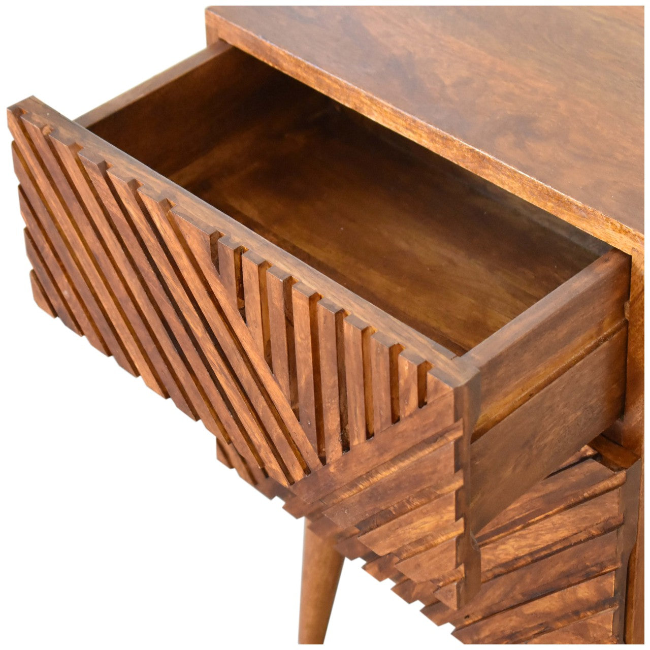 Orvieto Line Carved Mango Wood 2 Drawer Bedside Table