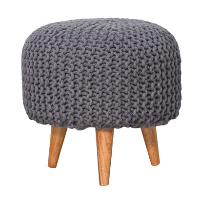 Bergamo Woven Grey Round Footstool