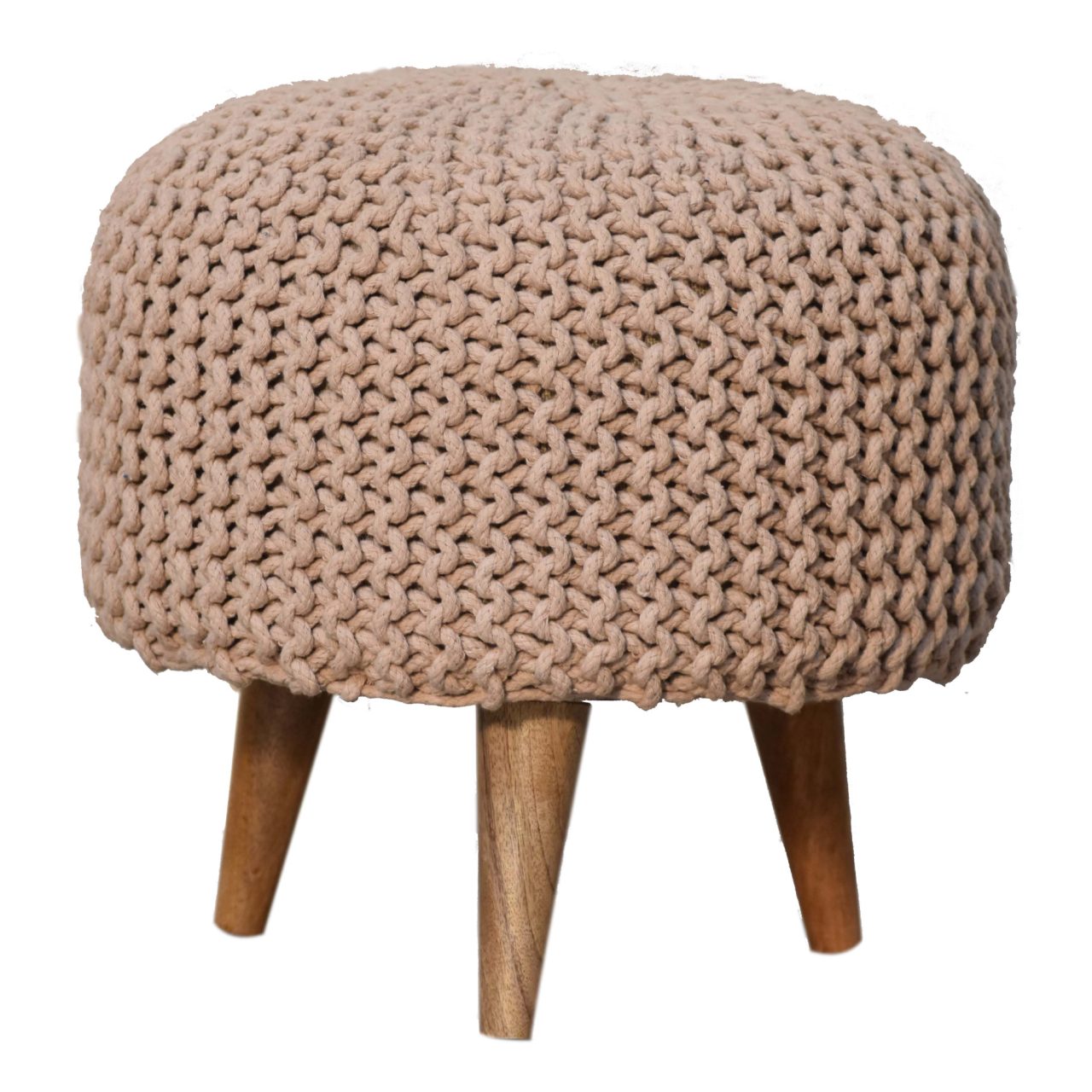 Mantua Beige Woven Round Footstool