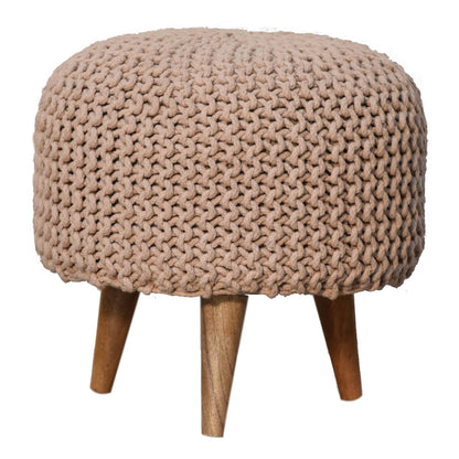 Mantua Beige Woven Round Footstool