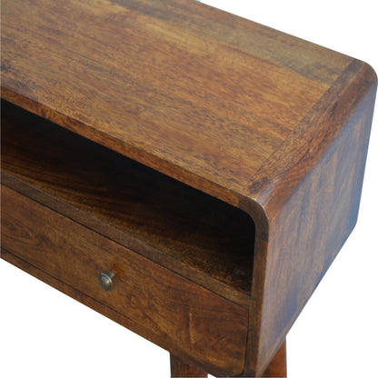 Ostuni Curved Mango Wood Chestnut Console Table 2 Drawers Open Shelf