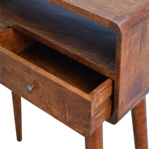 Ostuni Curved Mango Wood Chestnut Console Table 2 Drawers Open Shelf