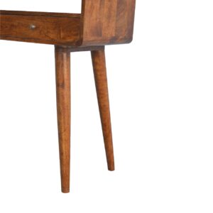 Ostuni Curved Mango Wood Chestnut Console Table 2 Drawers Open Shelf