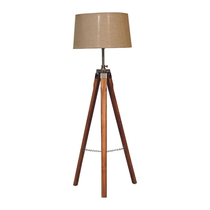 Phuket Fixed Chrome and Teak Wood Tripod Floor Lamp