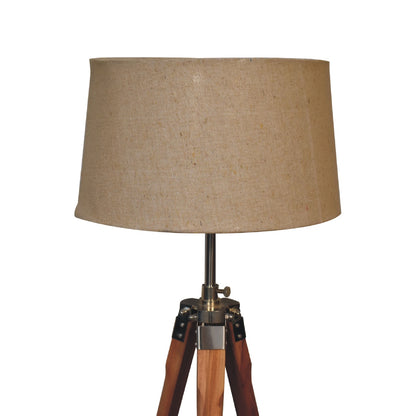 Phuket Fixed Chrome and Teak Wood Tripod Floor Lamp