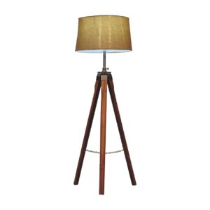 Phuket Fixed Chrome and Teak Wood Tripod Floor Lamp