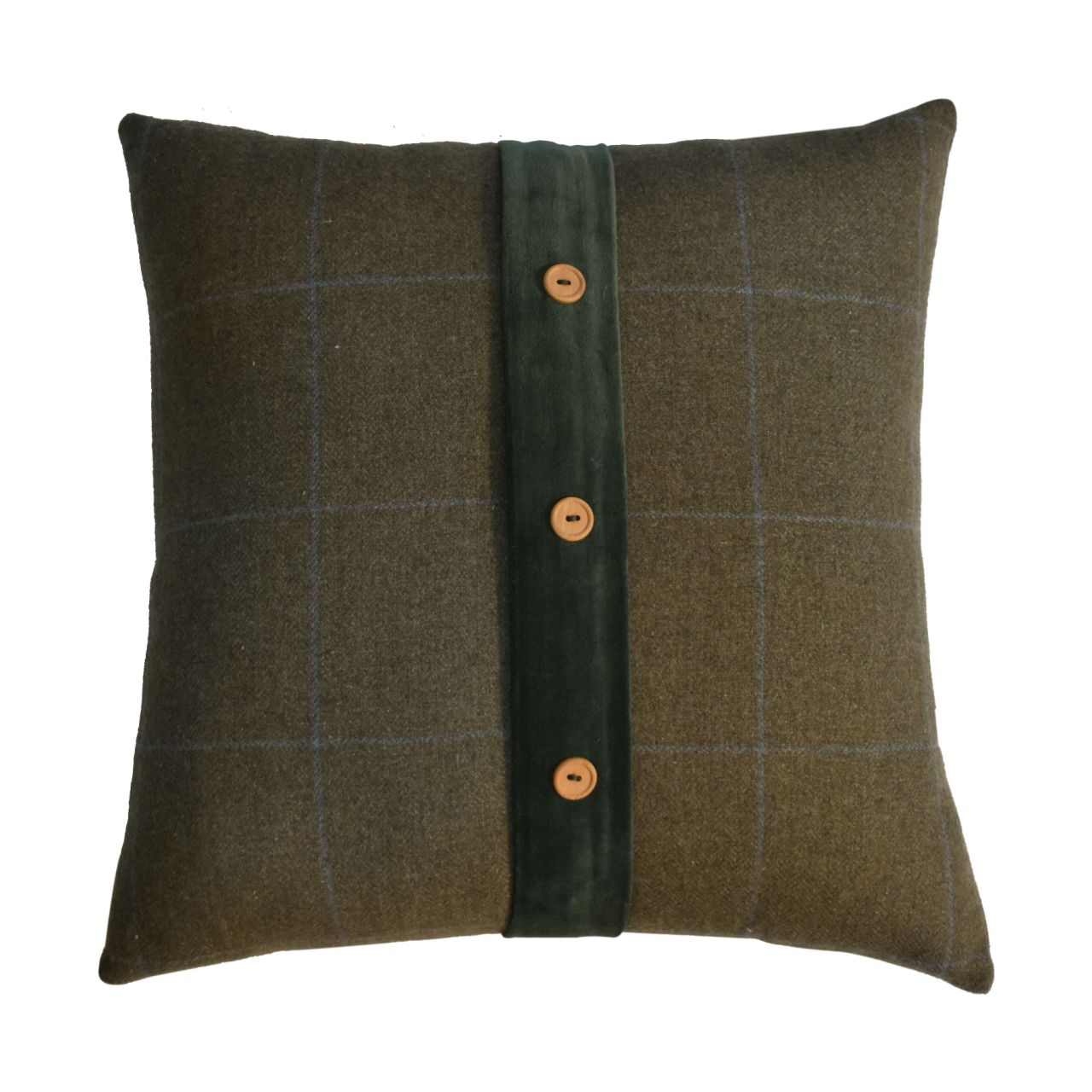 Concarneau Set of 2 Green Olive Tartan & Green Velvet Cushion Covers