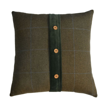 Concarneau Set of 2 Green Olive Tartan & Green Velvet Cushion Covers
