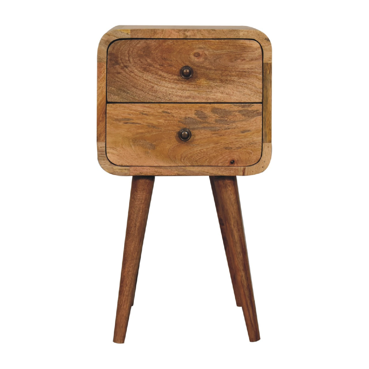 Parma Mini Oak Mango Wood Curved Bedside 2 Drawers