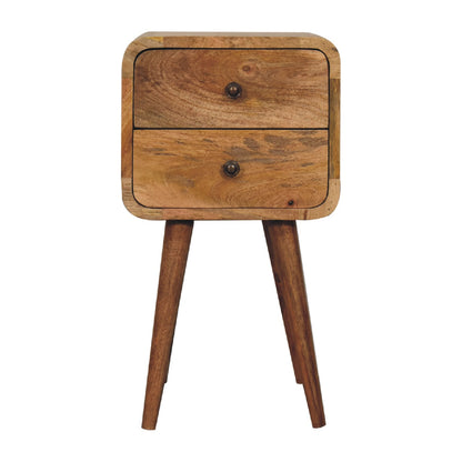 Parma Mini Oak Mango Wood Curved Bedside 2 Drawers