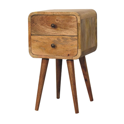 Parma Mini Oak Mango Wood Curved Bedside 2 Drawers