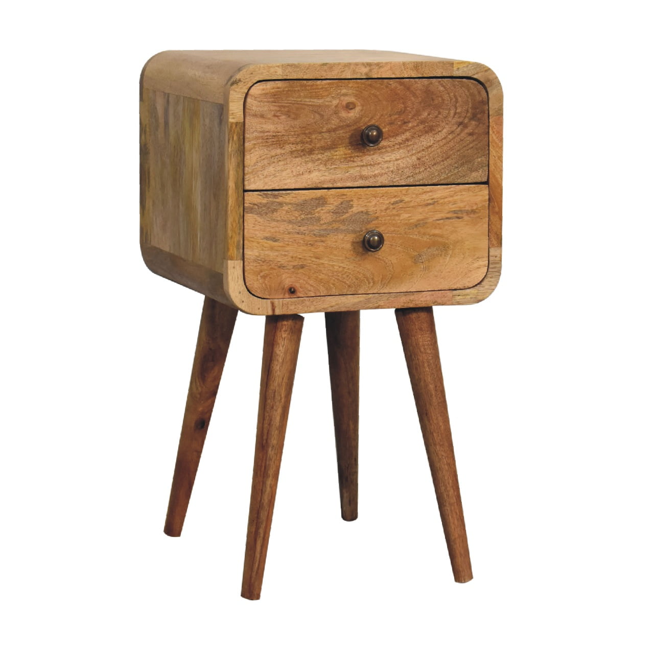 Parma Mini Oak Mango Wood Curved Bedside 2 Drawers