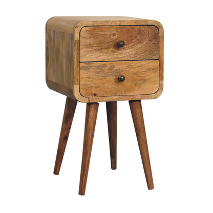 Parma Mini Oak Mango Wood Curved Bedside 2 Drawers