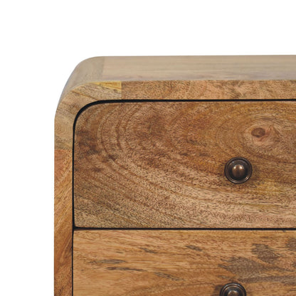 Parma Mini Oak Mango Wood Curved Bedside 2 Drawers