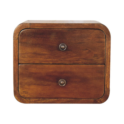 Kamala Floating Mini Chestnut Mango Wood Bedside Table 2 Drawers