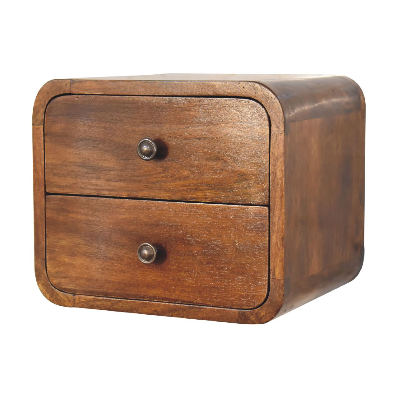 Kamala Floating Mini Chestnut Mango Wood Bedside Table 2 Drawers