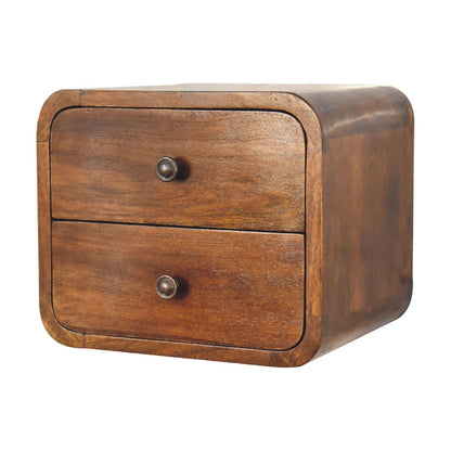 Kamala Floating Mini Chestnut Mango Wood Bedside Table 2 Drawers