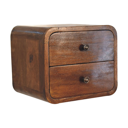 Kamala Floating Mini Chestnut Mango Wood Bedside Table 2 Drawers