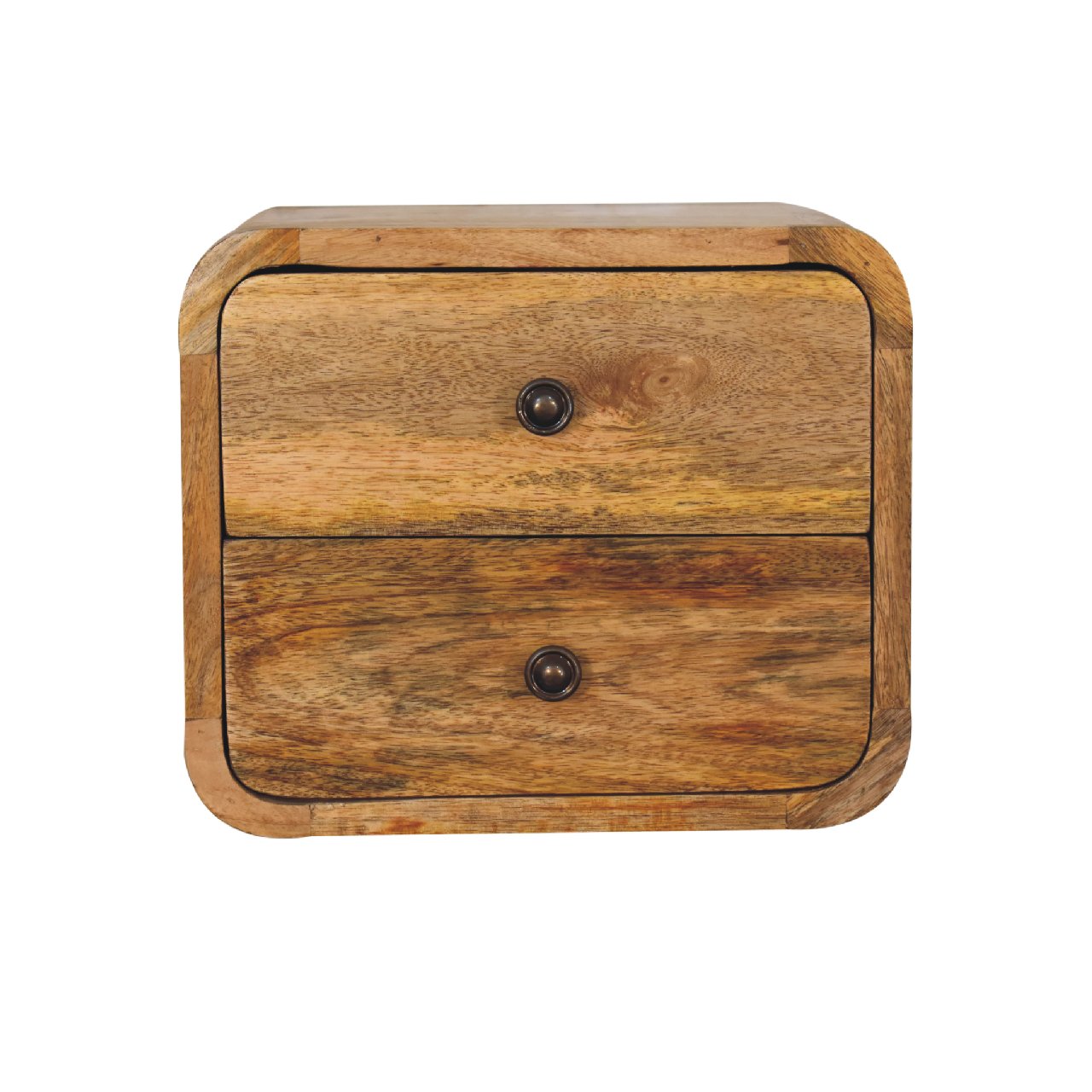 Desenzano Mini Curve Oak Mango Wood Floating Bedside Table 2 Drawers