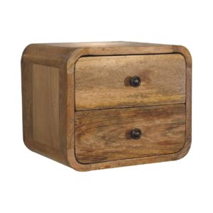 Desenzano Mini Curve Oak Mango Wood Floating Bedside Table 2 Drawers