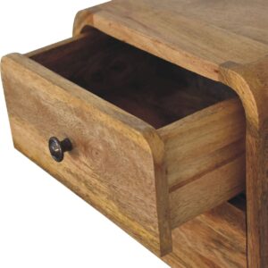 Desenzano Mini Curve Oak Mango Wood Floating Bedside Table 2 Drawers