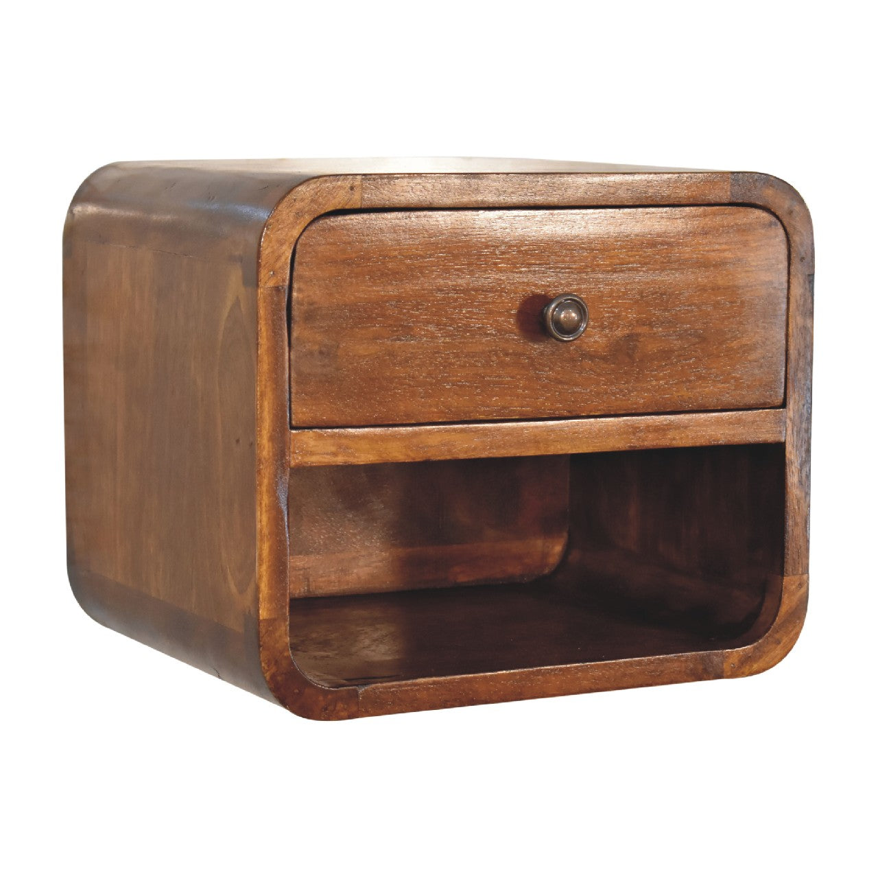 Desenzano Mini Curve Mango Wood Floating Bedside Table with Drawer and Shelf