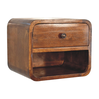 Desenzano Mini Curve Mango Wood Floating Bedside Table with Drawer and Shelf