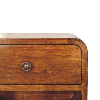 Desenzano Mini Curve Mango Wood Floating Bedside Table with Drawer and Shelf