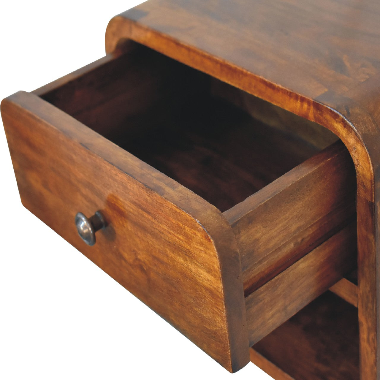 Desenzano Mini Curve Mango Wood Floating Bedside Table with Drawer and Shelf