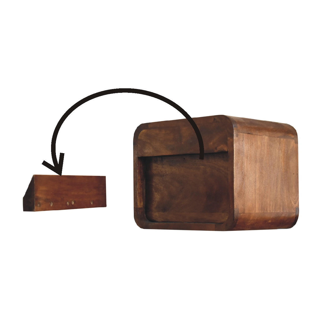 Desenzano Mini Curve Mango Wood Floating Bedside Table with Drawer and Shelf