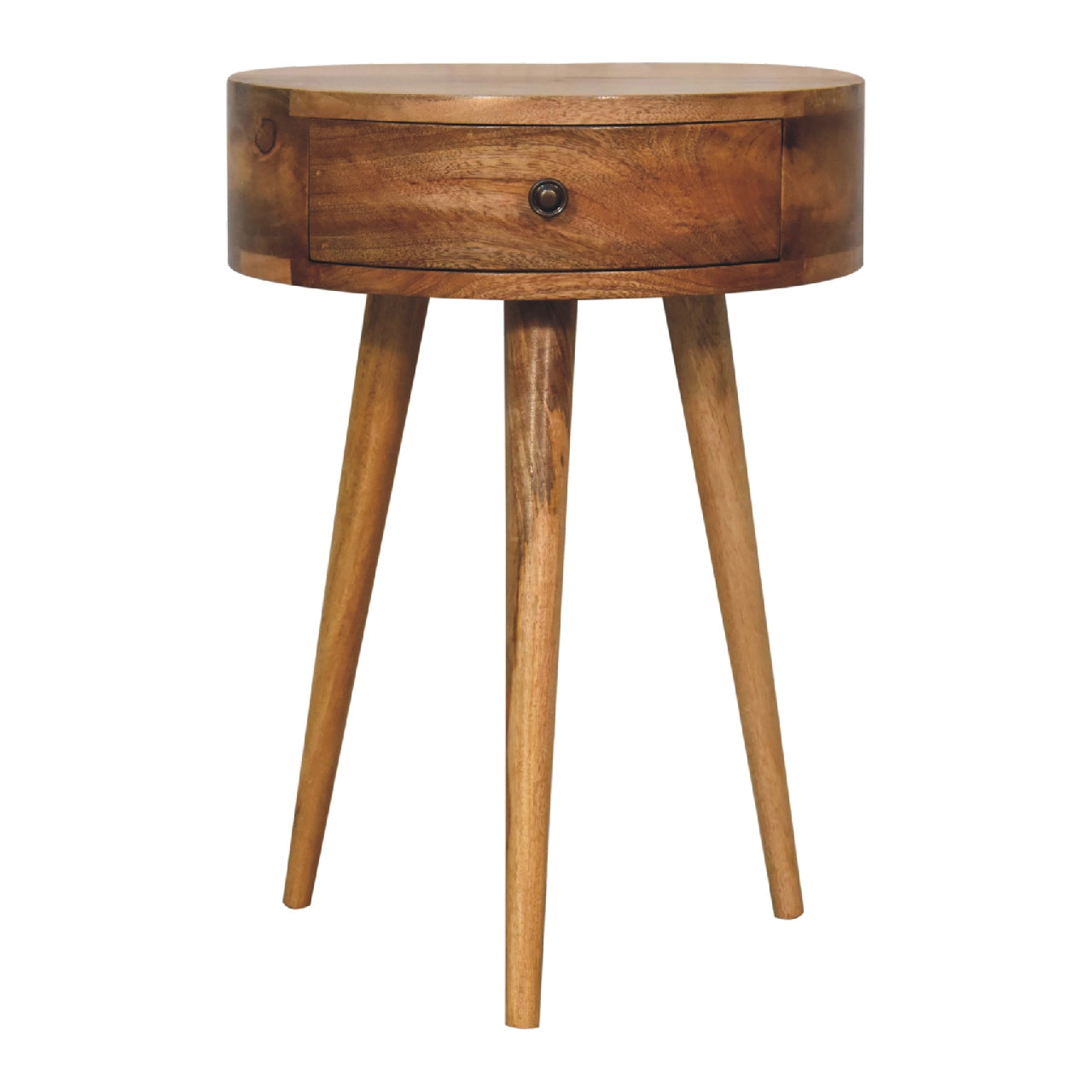 Parma Mini Oak Mango Wood Circular Shape Bedside Table