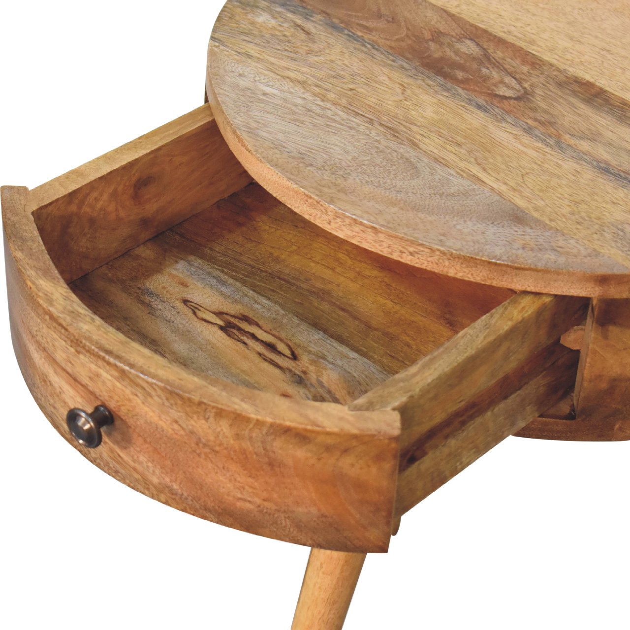 Parma Mini Oak Mango Wood Circular Shape Bedside Table
