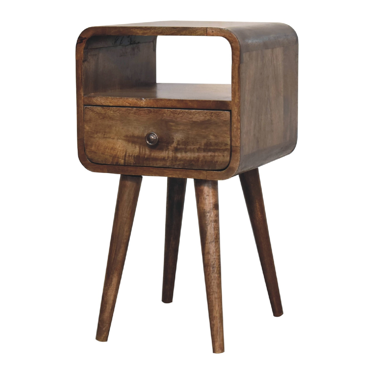 Thawatchai Mini Mango Wood Curve Open Bedside with Drawer
