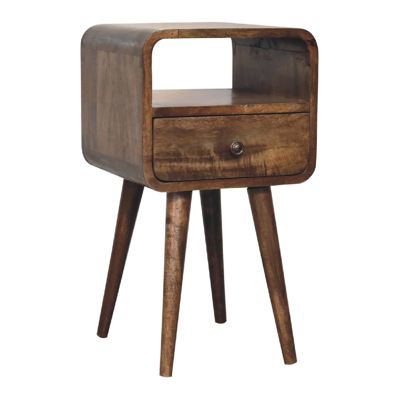 Thawatchai Mini Mango Wood Curve Open Bedside with Drawer