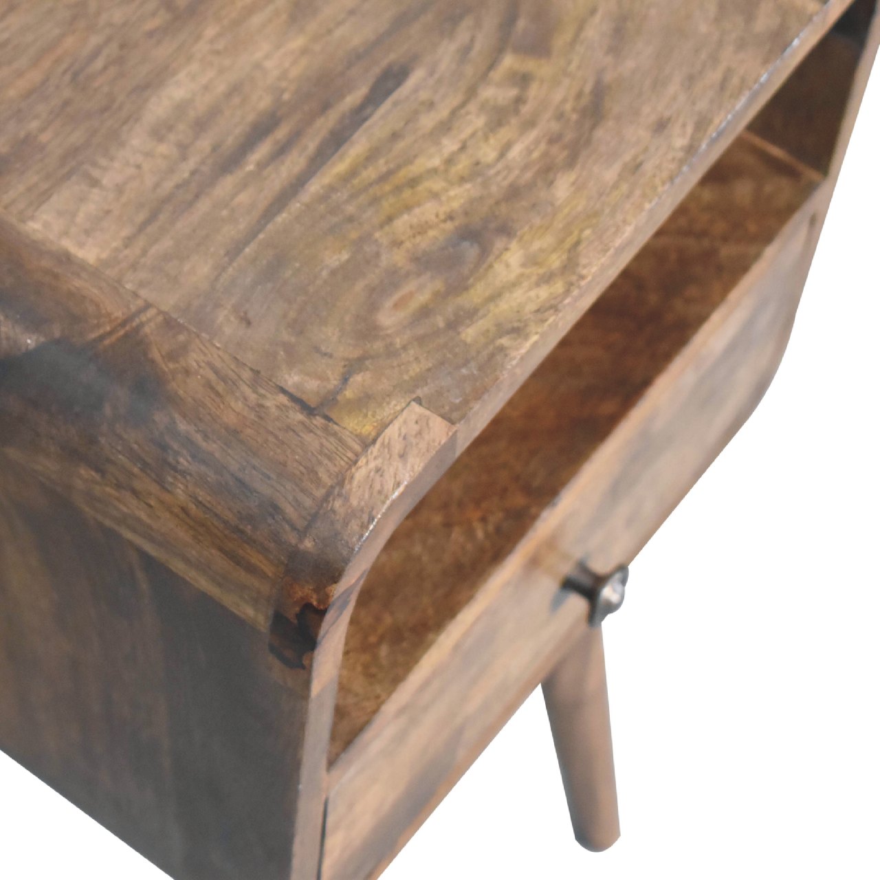 Thawatchai Mini Mango Wood Curve Open Bedside with Drawer