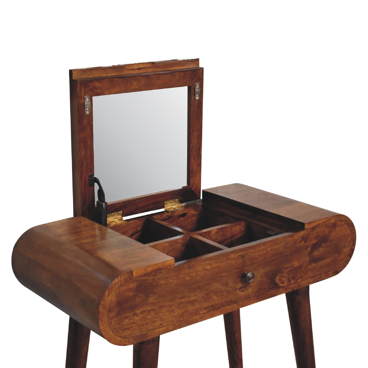 Olbia Mini Round Chestnut Mango Wood Fold Dressing Table