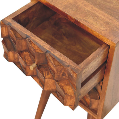 Olbia Mini Chestnut Mango Wood Cube Pattern 2 Drawer Bedside Table
