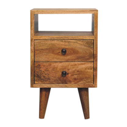 Parma Mini Oak Mango Wood Classic Open Bedside Table 2 Drawers and Shelf