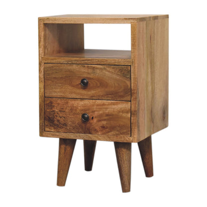 Parma Mini Oak Mango Wood Classic Open Bedside Table 2 Drawers and Shelf