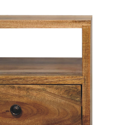 Parma Mini Oak Mango Wood Classic Open Bedside Table 2 Drawers and Shelf