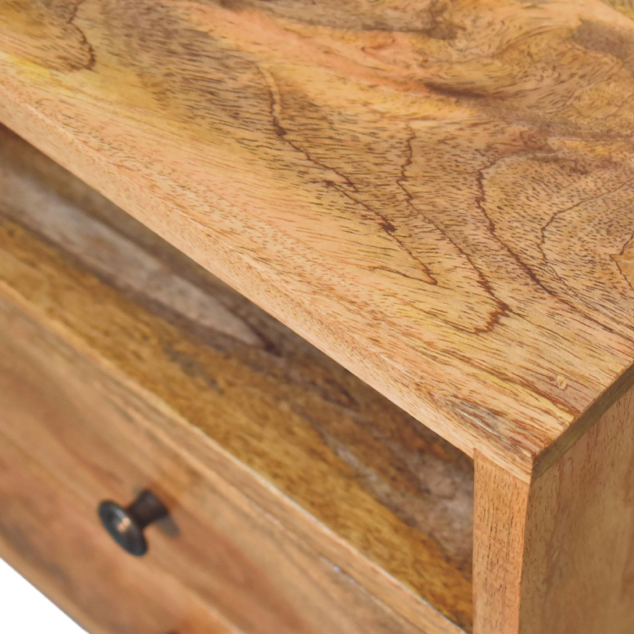 Parma Mini Oak Mango Wood Classic Open Bedside Table 2 Drawers and Shelf