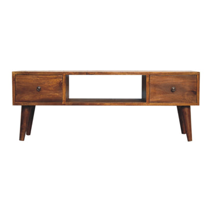 Merano Classic Chestnut Mango Wood Coffee Table 2 Drawers and Shelf