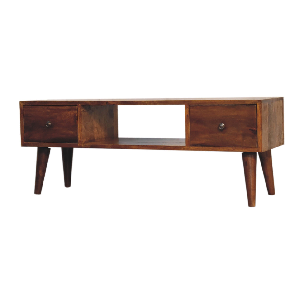 Merano Classic Chestnut Mango Wood Coffee Table 2 Drawers and Shelf